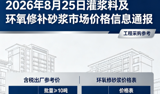 榕城2026年8月25日灌浆料及环氧修补砂浆市场价格信息通报
